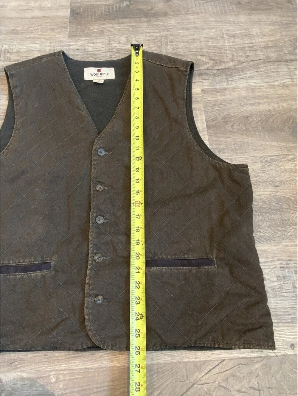 VTG Woolrich Men's XL Saddle Quilted Vest Brown Button Front Fleece Lined Cotton